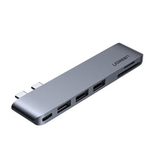 Заредете изображение във визуализатора на галерията – Ugreen multifunctional HUB 2x USB Type C to 3x USB 3.0 / TF / SD / USB Type C for MacBook Pro / Air gray (CM251 60560)
