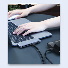 Заредете изображение във визуализатора на галерията – Ugreen multifunctional HUB 2x USB Type C to 3x USB 3.0 / TF / SD / USB Type C for MacBook Pro / Air gray (CM251 60560)
