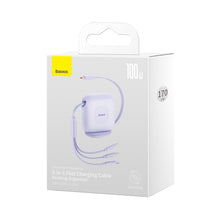 Заредете изображение във визуализатора на галерията – Baseus Traction Series Retractable 3-in-1 USB Type C Cable - Micro USB / USB Type C / Lightning Power Delivery 100W 1.7m Violet (CAQY000005) - TopMag
