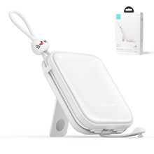 Заредете изображение във визуализатора на галерията – Joyroom power bank with USB C and Lightning cables and stand Cutie Series 10000mAh 22.5W white (JR-L008)
