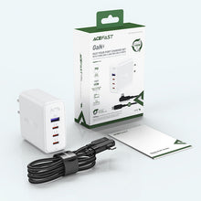 Заредете изображение във визуализатора на галерията – Acefast fast charger GaN 3xUSB-C/1xUSB-A 100W white + angled cable USB-C - USB-C 100W 2m white
