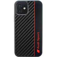 Заредете изображение във визуализатора на галерията – Original Case AUDI hardcase Carbon Fiber Stripe AUS-TPUPCIP12P-R8/D1-BK for Iphone 12/ 12 Pro black
