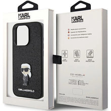 Заредете изображение във визуализатора на галерията – Karl Lagerfeld Fixed Glitter Ikonik Logo Metal Pin case for iPhone 15 Pro - black
