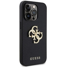 Заредете изображение във визуализатора на галерията – Guess Leather Perforated 4G Glitter Logo Case for iPhone 15 Pro Max - Black
