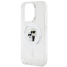 Заредете изображение във визуализатора на галерията – Original Pouch KARL LAGERFELD hardcase Karl&amp;Choupette Glitter MagSafe KLHMP14LHGKCNOT for Iphone 14 Pro transparent
