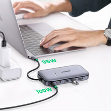 Заредете изображение във визуализатора на галерията – Ugreen multi-functional HUB USB Type C - 3x USB 3.2 Gen 2 (10Gbps) / HDMI 4K 60Hz / USB Type C PD / DC pocket SATA M.2 SSD case gray (CM296 70449)
