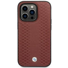 Заредете изображение във визуализатора на галерията – Case BMW BMHMP14X22RFGR iPhone 14 Pro Max 6.7" Burgundy/burgundy Leather Diamond Pattern MagSafe
