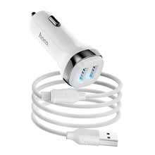 Заредете изображение във визуализатора на галерията – HOCO car charger 2x USB A + cable USB A to Micro 2,4A Z40 white
