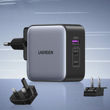 Заредете изображение във визуализатора на галерията – Ugreen fast charger GaN USB / 2xUSB C 65W adapter EU / UK / US plug black (CD296)
