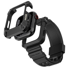 Заредете изображение във визуализатора на галерията – Kingxbar CYF134 2in1 Rugged Case for Apple Watch 8, 7 (45 mm) Stainless Steel with Strap Black
