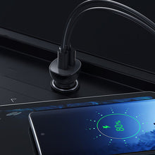 Заредете изображение във визуализатора на галерията – Choetech two-port USB Type C PD 20W car charger + USB QC3.0 38W black (TC0005)
