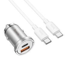 Заредете изображение във визуализатора на галерията – HOCO car charger 2 x USB QC3.0 18W + Type C PD 45W cable Type C for Type C Handy NZ10 silver
