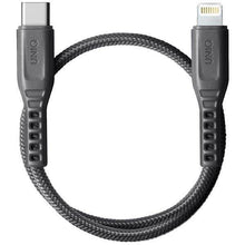 Заредете изображение във визуализатора на галерията – Uniq Flex Cable USB-C- Lightning 18W nylon 30cm grey/charcoal grey
