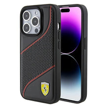 Заредете изображение във визуализатора на галерията – Ferrari Perforated Waves Metal Logo case for iPhone 15 Pro - black
