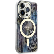 Заредете изображение във визуализатора на галерията – Guess GUHMP14LHLEOPWB iPhone 14 Pro 6.1" blue/blue hardcase Leopard MagSafe
