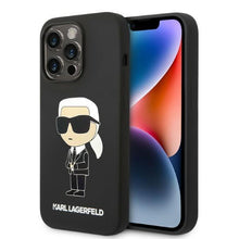 Заредете изображение във визуализатора на галерията – Karl Lagerfeld KLHMP14XSNIKBCK iPhone 14 Pro Max 6.7" hardcase black/black Silicone Ikonik Magsafe
