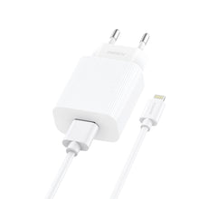 Заредете изображение във визуализатора на галерията – Foneng Wall charger EU28 - USB - 2,4A with USB to Lightning cable white
