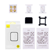 Заредете изображение във визуализатора на галерията – Baseus Crystal Tempered Glass Film for Apple Watch 4/5/6/SE 44mm full screen with frame black (2 pcs.) + cleaning kit / foil applicator / squeegee (spatula)

