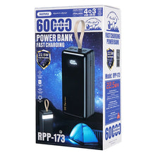 Заредете изображение във визуализатора на галерията – Remax Hunergy powerbank 60000mAh 22.5W 4x USB / 1x USB Type C black (RPP-173 Black)
