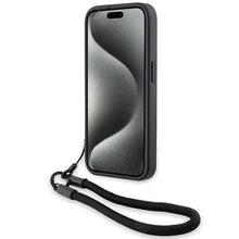 Заредете изображение във визуализатора на галерията – BMW Signature Leather Wordmark Cord case for iPhone 15 Pro Max - black
