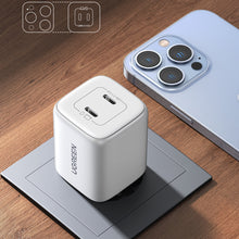 Заредете изображение във визуализатора на галерията – Quick charger GaN 2 x USB-C 45W QC PD Ugreen CD294 - white
