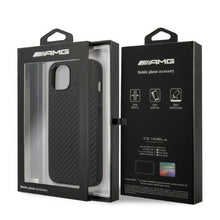 Заредете изображение във визуализатора на галерията – AMG AMHCP13MBLSCA iPhone 13 6.1" black/black hardcase Carbon Stripe&amp;Embossed
