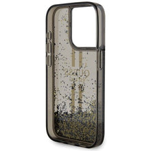 Заредете изображение във визуализатора на галерията – Original faceplate case GUESS GUHCP15LLFCSEGK for iPhone 15 Pro (Liquid Glitter Gold Stripes / black)
