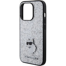 Заредете изображение във визуализатора на галерията – Karl Lagerfeld Fixed Glitter Choupette Logo Metal Pin Case for iPhone 15 Pro - Silver
