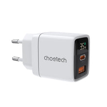 Заредете изображение във визуализатора на галерията – Choetech PD6052 USB-C USB-A PD 35W GaN wall charger with display - white
