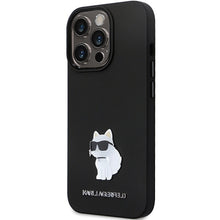 Заредете изображение във визуализатора на галерията – Original Pouch KARL LAGERFELD hardcase Silicone C Metal Pin KLHCP14XSMHCNPK  for Iphone 14 Pro Max black

