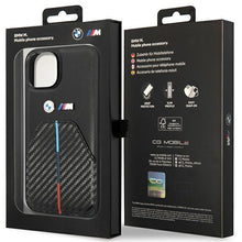 Заредете изображение във визуализатора на галерията – Case BMW BMHCP14S22NSTB iPhone 14 6.1" black/black Stamped Tricolor Stripe
