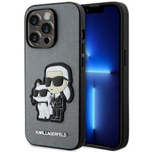 Заредете изображение във визуализатора на галерията – Karl Lagerfeld KLHCP14XSANKCPG iPhone 14 Pro Max 6.7" hardcase silver/silver Saffiano Karl &amp; Choupette
