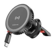 Заредете изображение във визуализатора на галерията – Borofone Car holder BH208 Mona magnetic with induction charging with Type C cable to air vent black
