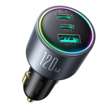 Заредете изображение във визуализатора на галерията – Joyroom JR-CCN07 car charger 120W 2xUSB-C USB-A + USB-C cable 100W - dark gray
