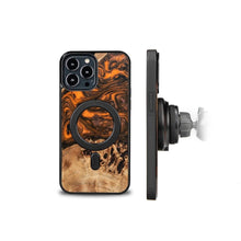 Заредете изображение във визуализатора на галерията – Wood and Resin Case for iPhone 13 Pro Max MagSafe Bewood Unique Orange - Orange and Black
