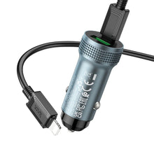 Заредете изображение във визуализатора на галерията – HOCO car charger USB QC 18W + Type C 20W + cable Type C to Iphone PD38W Z49B Level metal gray
