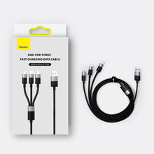 Заредете изображение във визуализатора на галерията – 3in1 USB - micro USB / Lightning / USB C 3.5A 1.2m cable Baseus StarSpeed - black
