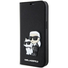 Заредете изображение във визуализатора на галерията – Karl Lagerfeld KLBKP14LSANKCPK iPhone 14 Pro 6.1" bookcase black/black Saffiano Karl &amp; Choupette

