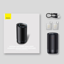 Заредете изображение във визуализатора на галерията – Baseus car diffuser atomizer car air freshener for drink holder black with a set of fragrances (white tea / juicy peach) + 1m USB-C power cable
