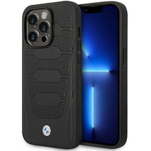 Заредете изображение във визуализатора на галерията – Case BMW BMHMP14L22RPSK iPhone 14 Pro 6.1" black/black Leather Seats Pattern MagSafe
