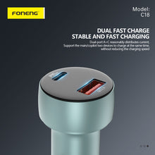 Заредете изображение във визуализатора на галерията – Foneng Car charger C18 - USB + Type C - PD 30W 3A with Type C to Lightning cable grey
