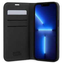 Заредете изображение във визуализатора на галерията – Karl Lagerfeld KLBKP14LSANKCPK iPhone 14 Pro 6.1" bookcase black/black Saffiano Karl &amp; Choupette
