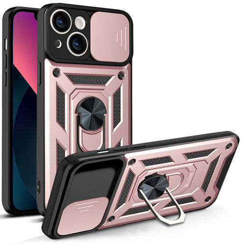 Hybrid Armor Camshield case for iPhone 13 armored case with camera cover pink