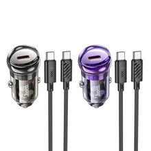 Заредете изображение във визуализатора на галерията – HOCO car charger Type C + cable Type C to Type C PD 30W Z53 purple
