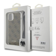 Заредете изображение във визуализатора на галерията – Original faceplate case GUESS GUHCP15SHC4SEW for iPhone 15 (Crossbody Cord 4G Print / brown)
