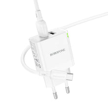 Заредете изображение във визуализатора на галерията – Borofone Wall charger BN15 Strong - 2xUSB - 2,1A with USB to Type C cable white
