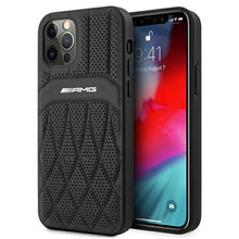 Заредете изображение във визуализатора на галерията – AMG AMHCP12MOSDBK iPhone 12/12 Pro 6,1" czarny/black hardcase Leather Curved Lines
