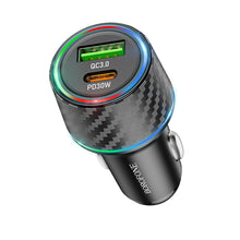 Заредете изображение във визуализатора на галерията – Borofone Car charger BZ21 Brilliant - USB + Type C - QC 3.0 PD 48W black
