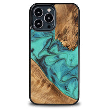 Заредете изображение във визуализатора на галерията – Bewood Unique Turquoise iPhone 13 Pro Max Wood and Resin Case - Turquoise Black
