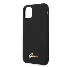Заредете изображение във визуализатора на галерията – Guess GUHCN65LSLMGBK iPhone 11 Pro Max black/czarny hard case Silicone Vintage Gold Logo
